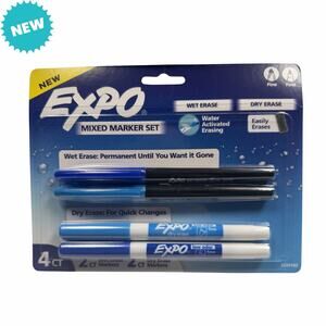 Expo Mixed Marker Set 4 Count Blue Wet Erase Dry Erase Fine Tip